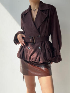 SIJIA｜AW2506 酒红麂皮收腰短皮风衣