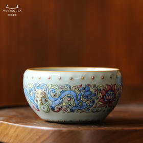 问鼎汝瓷天青壬寅战鼓杯（珐琅彩富贵螭龙）