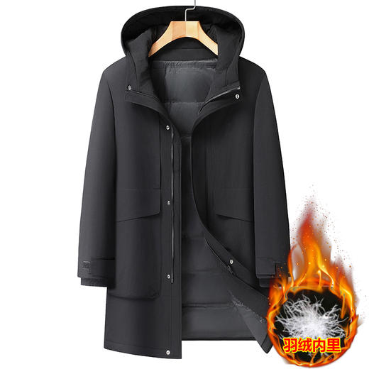 【DX】大依优型大码连帽羽绒服鸭绒中长款保暖加厚加肥加大上衣男士外套胖子300斤 商品图3