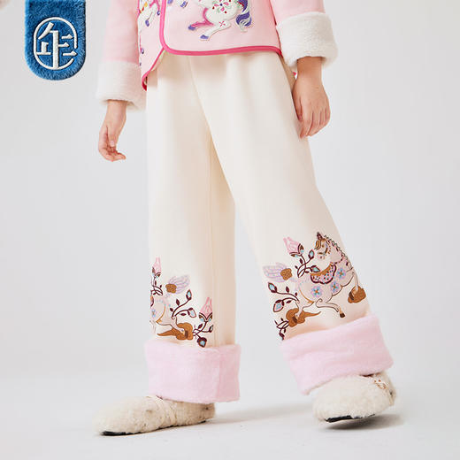 年衣童装儿童长裤冬季新款女孩加绒裤子国风生肖锦绣前程加绒长裤 商品图1