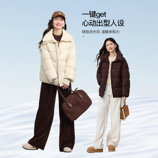 【年货节】熙世界雪宝速暖白鸭绒羽绒服女冬季2025新款保暖立领面包服短外套 商品图3