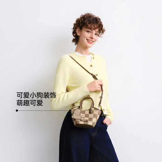 森马斜挎包女棋盘格印花可爱小狗手提包2025新款单肩包时髦菜篮子 商品图2