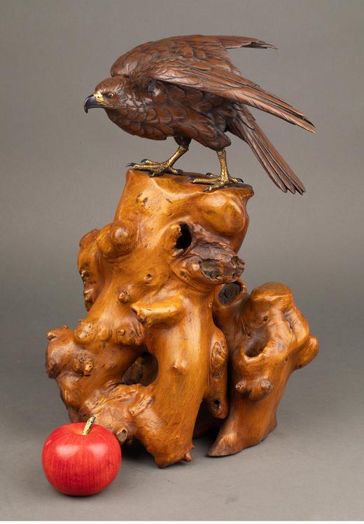 独角鹿西洋古董 1890年代日本明治时期出品硬木底座装饰雄鹰造型镀金赤铜雕塑 商品图1