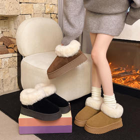 【特妮娜 绒圈松糕雪地靴】简约百搭 增高5CM 帮高8cm修饰腿型 做工精细不掉毛 柔软亲肤 舒适不磨脚 防滑大底 材质轻便