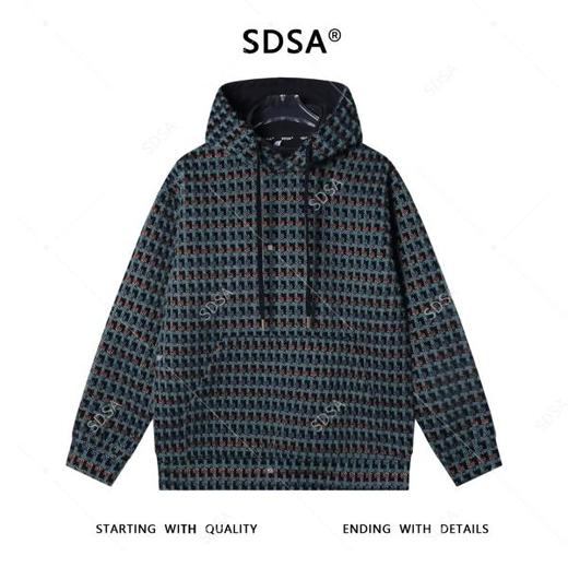 WY1198SDSA男士秋冬新款痞帅男装潮牌绒面撞色格子抽绳连帽卫衣百搭时尚 商品图1