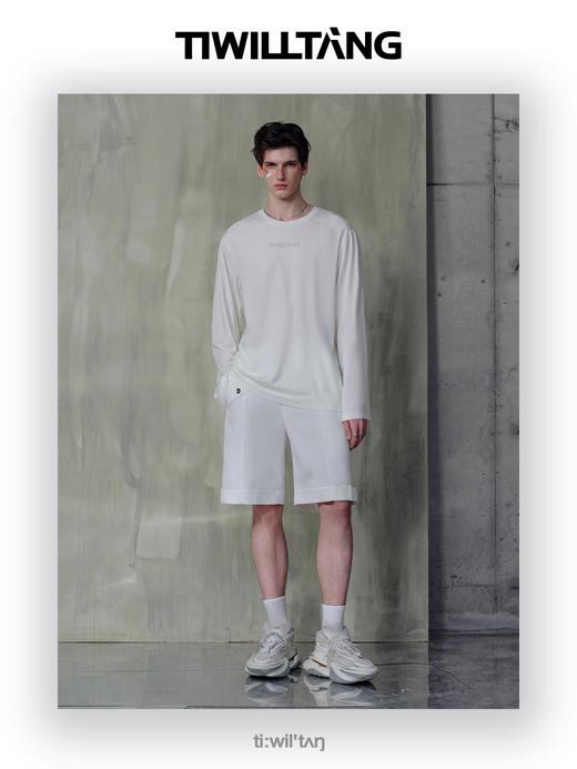 启世录TIWILLTANG“秩影磁场”烫钻垂感文字印花圆领长袖T恤男 商品图1