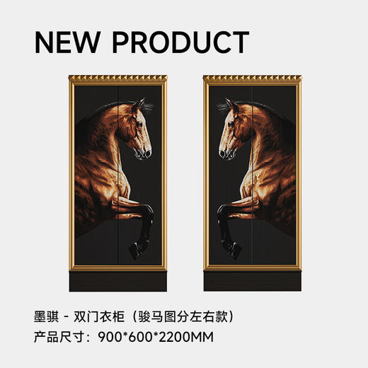 墨喜梦宝骐高定黑金骏马衣柜新古典洛可可刺绣图像实木双门柜 商品图4