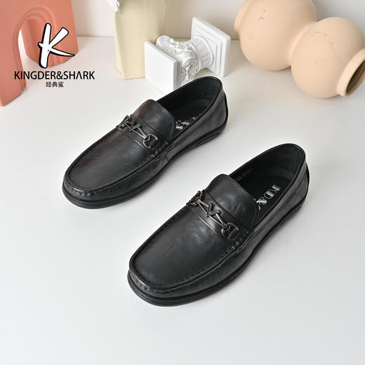 经典鲨2025年秋季专柜新品牛皮革男士一脚蹬柔软舒适豆豆鞋KW08-533291 商品图5