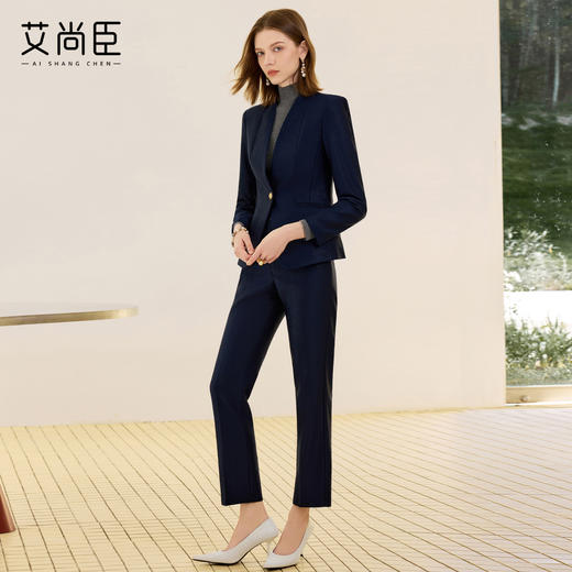 艾尚臣藏青色气质西服套装秋女轻熟风通勤穿搭高端职场经理工作服 商品图3