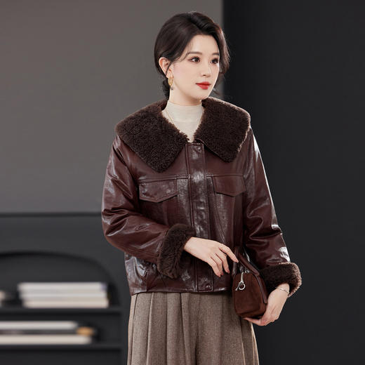 TC 23575鹅绒休闲皮衣韩版皮夹克上衣宽松外套绵羊皮 商品图2