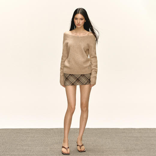 Ariseism 美式复古一字肩针织毛衣女秋季新款修身上衣 商品图3