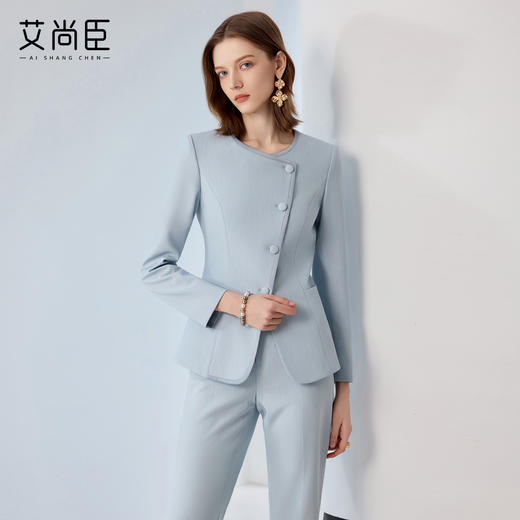 艾尚臣蓝色西装套装女秋酒店前台接待工作装高端气场强大职业西服 商品图2
