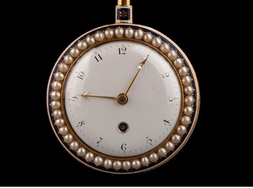 独角鹿西洋古董 1780年代英国出品自然叶纹主题18K黄金镶嵌钻石天然海水珍珠及玑镂珐琅腰链式怀表 商品图6