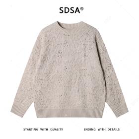 24309SDSA男士秋冬新款痞帅男装潮牌简约纯色勾破圆领毛衣慵懒风针织衫