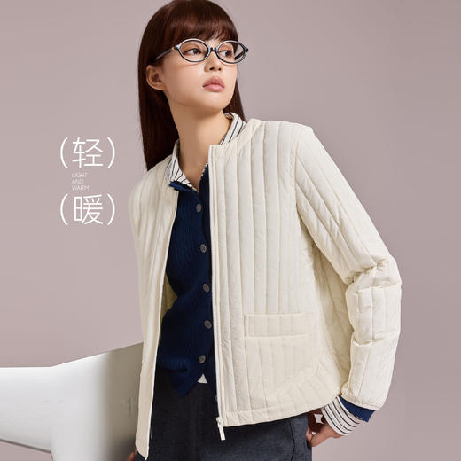 女士竖条纹圆领羊毛外套女装内搭夹层【YM7387】 商品图1