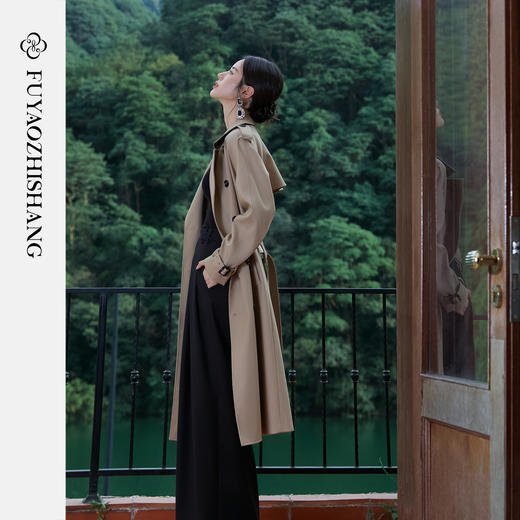 FUYAO扶摇 英伦风西装外套女中长款休闲风衣质感双排扣百搭大衣冬 商品图3