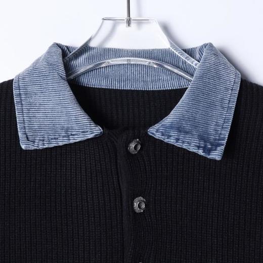 257168SDSA男士秋冬新款痞帅男装韩版撞色竖纹拼接POLO领毛衣百搭时尚 商品图1