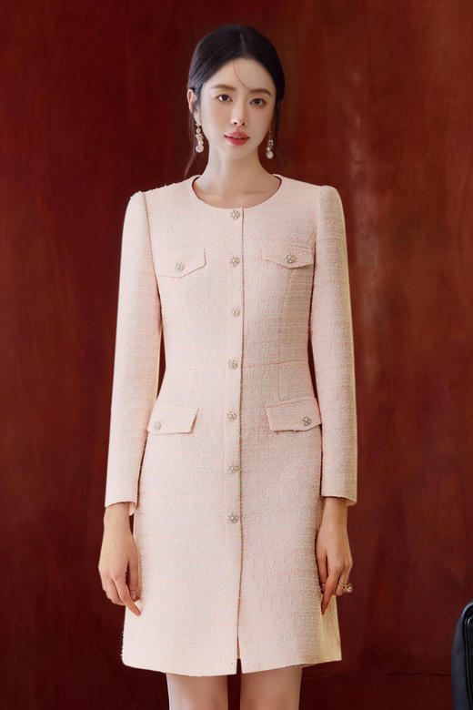 FUYAO扶摇【烟粉浮梦】小香风连衣裙女圆领气质女神通勤轻奢裙子 商品图5