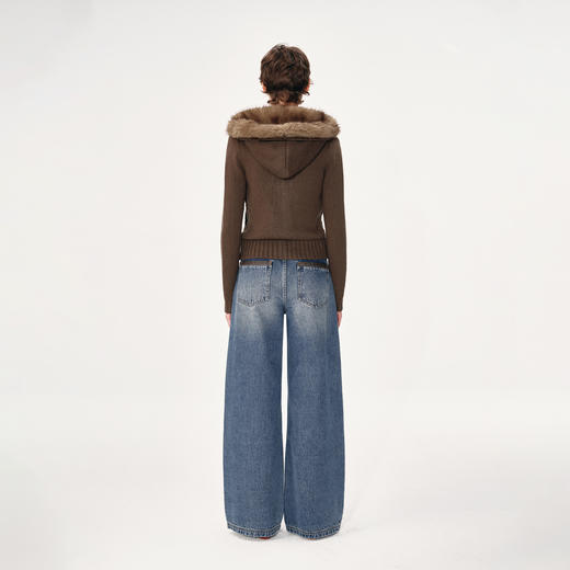 NUTH可拆卸毛领连帽修身短款麻花针织开衫外套女 棕色（发货时间同步天猫） 商品图2