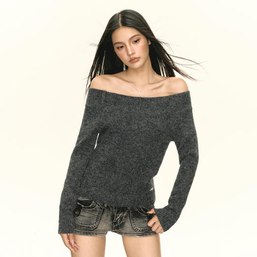 Ariseism 美式复古性感一字肩毛衣秋季新款上衣 商品图2