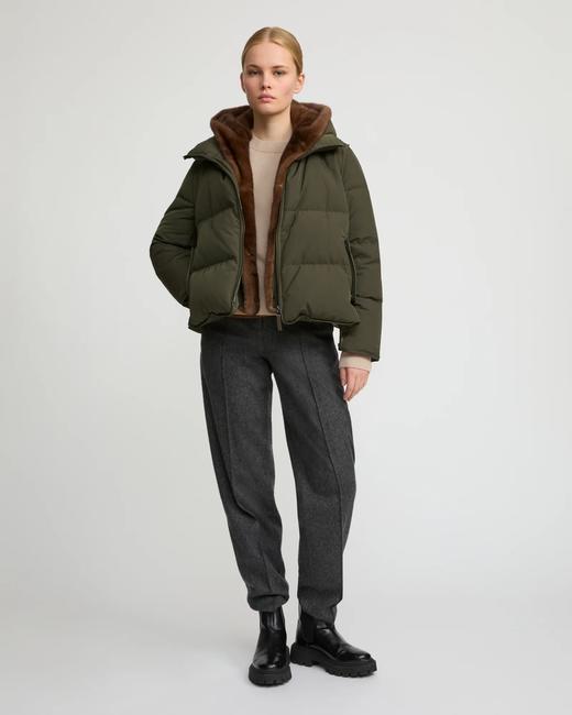 Yves Salomon - DOWN JACKET TECHNICAL FABRIC/MINK - ARMY GREEN/LUNA - 女装 - 羽绒服 - 军绿色 商品图5