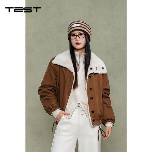 冬上新时尚宽松显瘦百搭夹克复古毛领绒外套2254111 商品图0