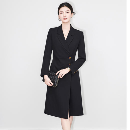 「高货wl」全新升级【铂金会员358/天猫479/差价121】(00802)洛诗琳新款通勤西装连衣裙2025秋冬气质OL风V领连衣裙女 商品图0