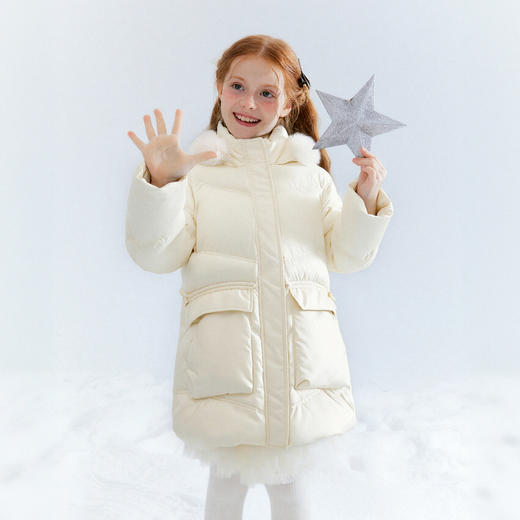 笛莎Deesha 童装女童羽绒服2025冬新款甜美毛领中长款羽绒服 商品图1