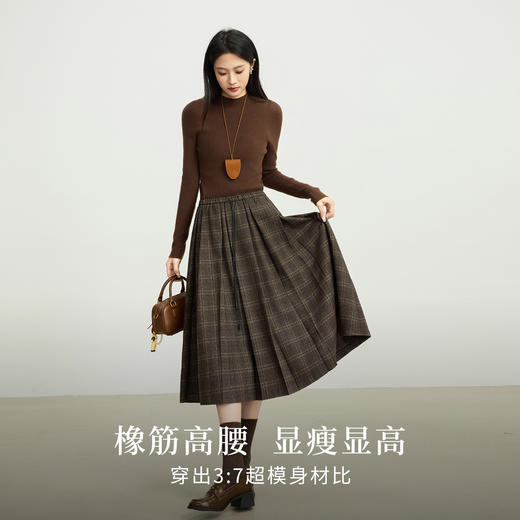 【10/29新品】熙世界复古格纹百褶半身裙女秋冬2025年新款高腰毛呢伞裙中长裙子 商品图2