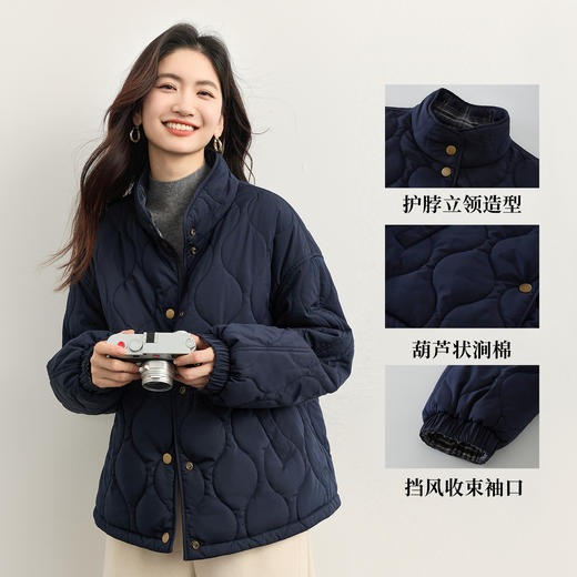【年货节】熙世界两面穿格纹羽绒棉服女2025冬季新款复古立领保暖棉衣短外套 商品图3