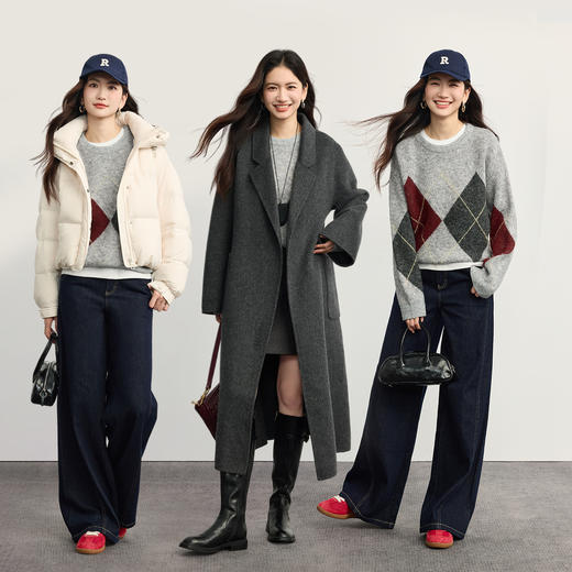 【年货节】熙世界撞色菱格毛衣慵懒高级感套头圆领羊毛针织衫女2025冬季新款 商品图3