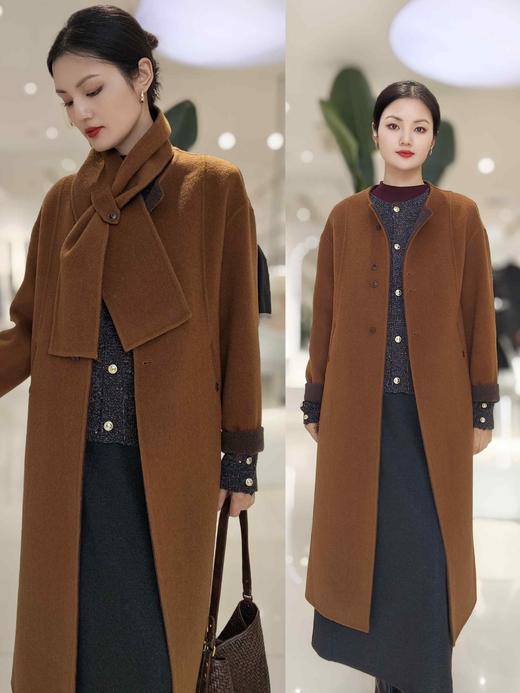 585822时尚圆领配围巾长大衣外套 商品图1