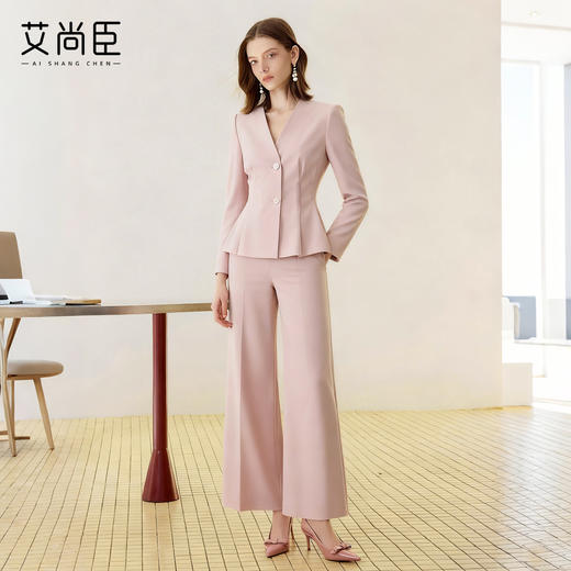 艾尚臣粉色西装套装女秋高级感正式场合职业西服气质主持人上镜装 商品图3