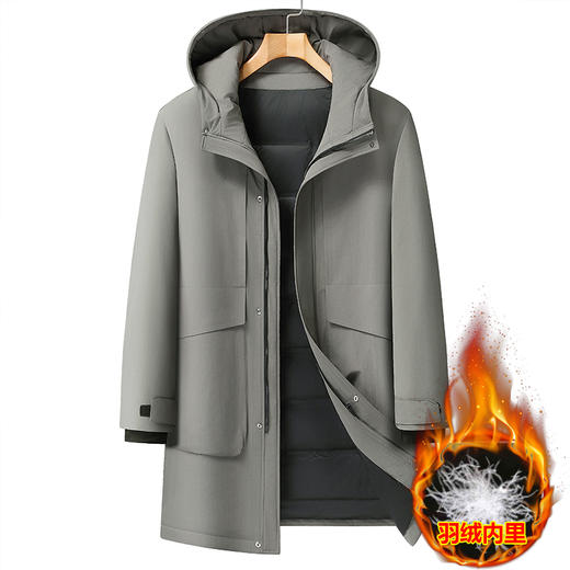 【DX】大依优型大码连帽羽绒服鸭绒中长款保暖加厚加肥加大上衣男士外套胖子300斤 商品图6