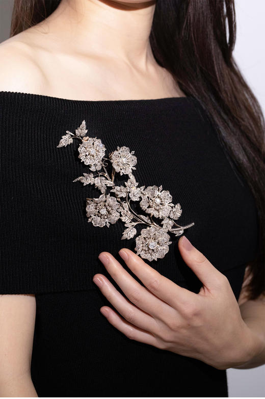 独角鹿西洋古董 1850年代法国出品花卉主题黄金底纯银镶嵌钻石En Tremblant颤动式可拆卸多功能胸针 商品图0