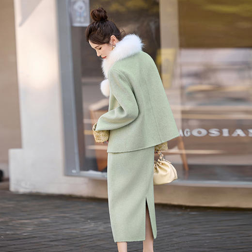 HR ZMFS25918国风时尚套装裙气质立领盘扣半身裙两件套配毛领 商品图2