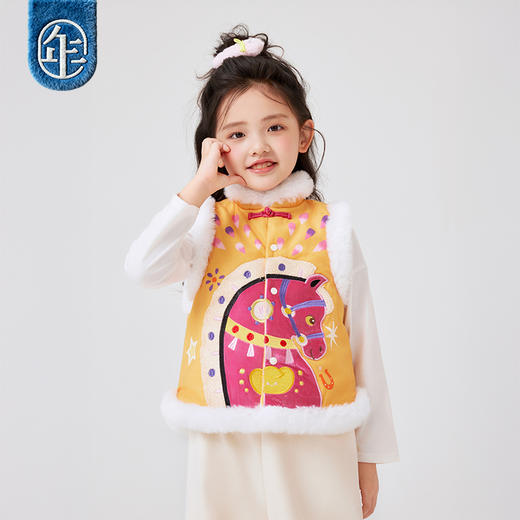年衣童装中式马甲冬季新款女背心马夹加绒上衣喜乐戏马中式马甲 商品图3