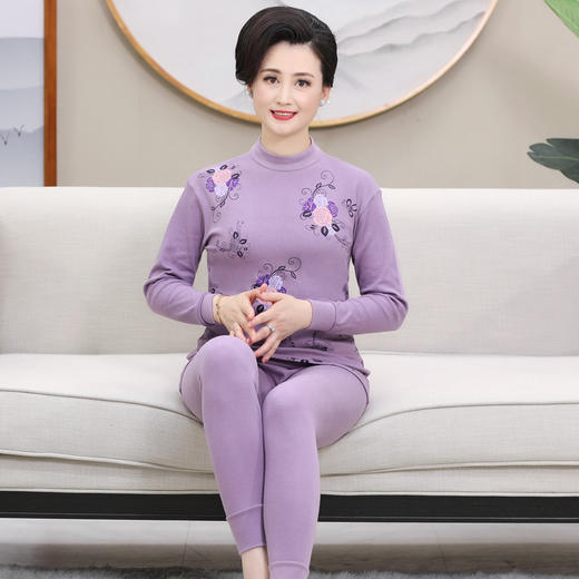 妈妈装保暖内衣中老年女纯棉保暖内衣套装老太太秋衣秋裤半高领保暖线衣线裤 商品图1