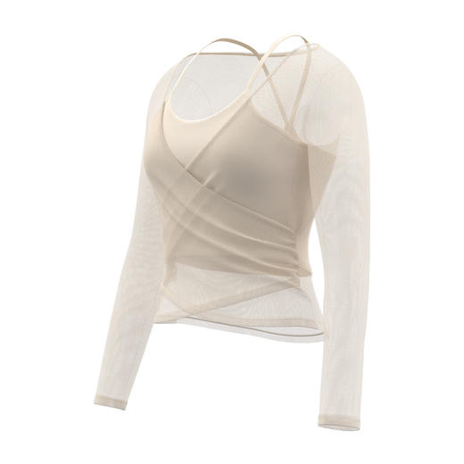 跃牌【瑜堂系列】网纱长袖吊带两件套带胸垫瑜伽服透气显瘦罩衫运动上衣女JYMC221 商品图4