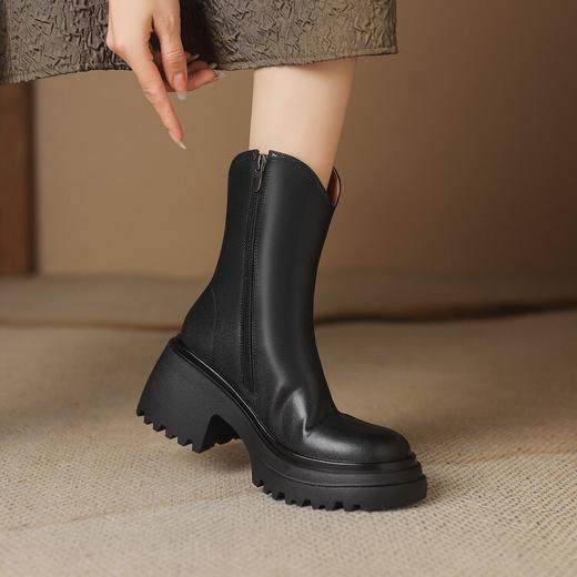 【预售5天】羊羔毛雪地靴女小个子厚底粗跟保暖切尔西短靴加绒加厚真皮马丁靴ZMXY&77015 商品图2