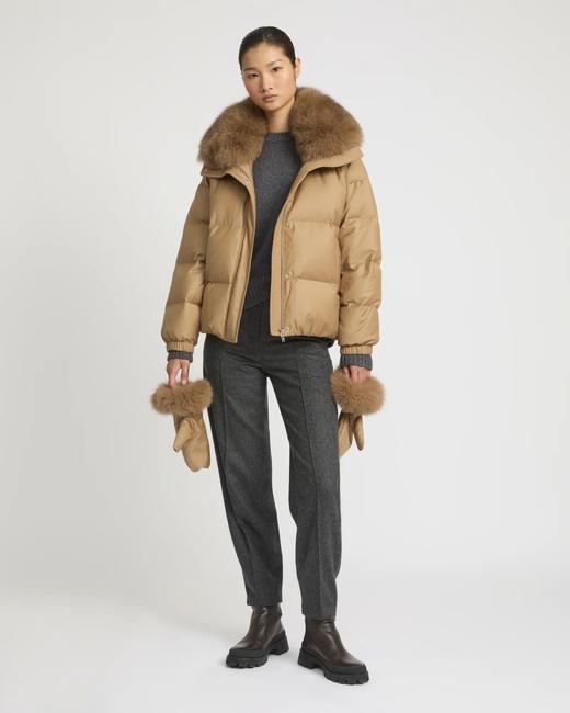 Yves Salomon - DOWN JACKET MADE WITH LORO PIANA FLANNEL/FOX - MACADAMIA - 女装 - 羽绒服 - 夏威夷果棕 商品图2