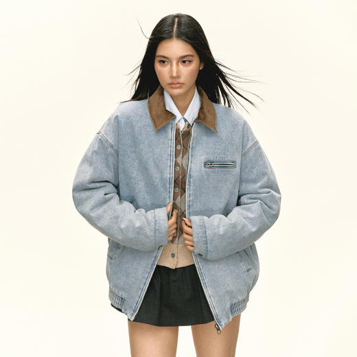 Ariseism 美式复古牛仔棉服外套女冬季新款保暖外套 商品图0