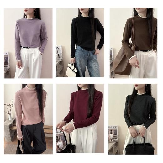 【超值两件装】卷卷紫花边长袖暖暖衣 双面磨毛柔软亲肤保暖 领口袖口花边设计时髦精致 宽松弹力版型 时尚百搭慵懒又高级 商品图1