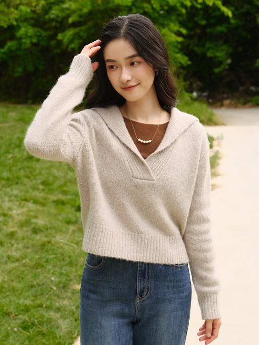 显瘦慵懒海军领美丽诺羊毛羊绒混纺毛衫FCF3WST029 商品图0