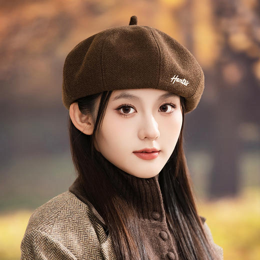 【不挑脸型❗️刺绣贝雷帽】韩版甜美百搭，优质面料，版型立体有型，精致刺绣，贝雷帽女秋冬户外休闲画家帽大头围显脸小八角帽QQ 商品图5