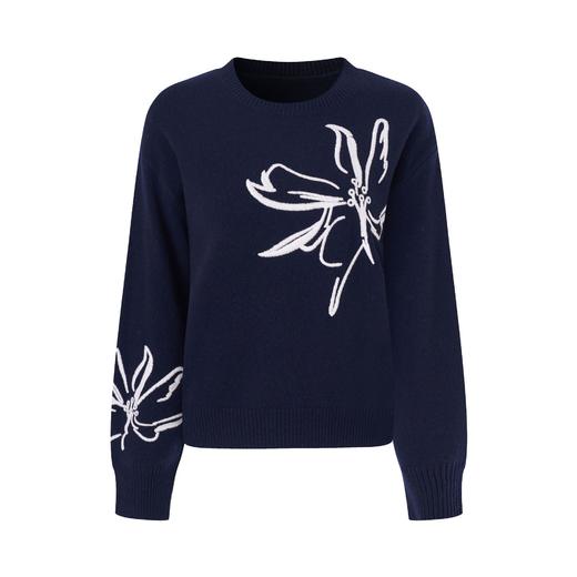 「高货wl」全新升级【铂金会员275/天猫369/差价94】(02511)洛诗琳2025秋冬美丽诺羊毛轻奢撞色绣花宽松加厚针织毛衣 商品图4