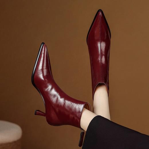 【预售5天】轻熟风优雅小性感瘦瘦靴秋冬通勤细跟高跟尖头真皮短靴女SLLK&sl-8128 商品图2