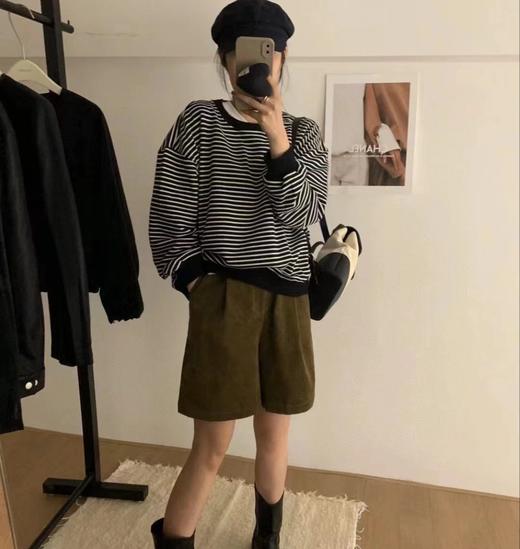 老米优品🎈3-5天。韩代同款《100%棉 高支棉条纹落肩袖卫衣》好品质！秋冬单穿叠搭神器，条纹控大爱！WY251027A 商品图0