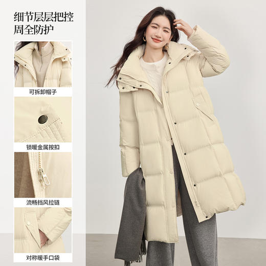 【周末秒杀】熙世界【雪夜极寒】黑色连帽羽绒服女中长款90白鸭绒冬季保暖外套 商品图1