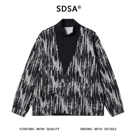 23167SDSA男士秋冬新款痞帅男装美式复古扎染撞色立领假两件卫衣百搭潮 商品图1